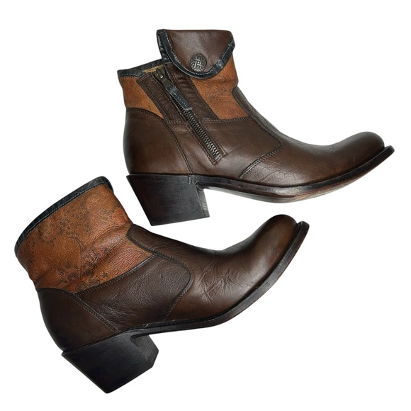 JB Dillon Reserve Brown Leather Paisley Pattern Zip Cowgirl Trendy Ankle Boots 8 - Picture 1 of 16